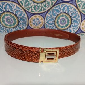 Snakeskin On Leather Belt with Gold Buckle